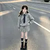 Conjunto de uniforme JK estilo escolar para niñas, atuendo de otoño para niños mayores, ropa estilo universitario, conjunto de dos piezas con falda plisada