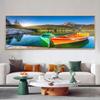 Pintura Decorativa Moderna Simples Única Nascer do Sol Montanha Lago Barco Pintura a Spray Criativa Parede de Fundo de Sofá Pintura Pendurada Pintura a Óleo
