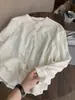 Camisa Jacquard Bordada de Cor Sólida com Gola Redonda, Estilo Retrô Francês Preguiçoso, para Mulheres, Novo Estilo de Verão, Blusa Elegante e Emagrecedora