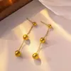 Brincos longos IVIAPRO com borla de bola redonda em aço titânio cor de ouro 18K, que não desbota, vintage, exclusivos, de alta qualidade, com acessório de aparência elegante