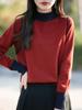Suéter europeo de punto de contraste de color con cuello semi alto y manga larga, top de otoño e invierno, ajustado, para llevar debajo