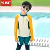 Traje de baño para niños Niños Verano Manga Larga Pantalones Divididos Protección Solar Niños Medianos y Grandes Estudiantes Equipo para Natación en Aguas Termales