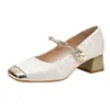 Nuevos zapatos de tacón alto estilo chino para mujer, nuevo modelo otoño 2006, elegantes de punta cuadrada estilo francés, con una sola tira, tacón grueso, zapatos de salón