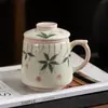 Nova Caneca de Cerâmica Pintada à Mão Estilo Chinês com Tampa Copo de Chá para Escritório Alta Aparência Copo de Água para Casa Presente