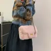 Hebilla de Cierre Única Bolso de Felpa Elegante Bolso de Hombro Cruzado de Felpa Nuevo Bolso Cuadrado Pequeño Otoño e Invierno Bolso Versátil de Felpa con Cadena