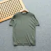 Tejido de punto fino de Tencel y lino de verano para hombre, cuello redondo, transpirable, manga corta, varios colores disponibles para venta al por mayor