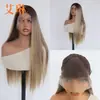 Peruca Feminina Longa Lisa de Fibra Sintética Matte de Alta Temperatura com Renda Frontal de Cor Mista Europeia e Americana - Atacado do Fabricante