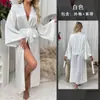 OZON Comércio Exterior Robe de Cetim Liso Manga Larga Grande Decote V Amarração na Cintura Longo Feminino Casa Noiva Robe de Manhã 211