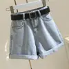 Shorts de mezclilla para mujer verano nuevo 2020 moda versátil adelgazante estilo coreano pierna ancha rizado línea A shorts calientes moda ins