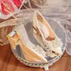 Sapatilhas Estilo Francês Confortáveis para Mulheres, Botões de Flor com Strass, Noiva de Noivado, Sapatos de Casamento para Madrinhas, Saltos Grossos, Saltos Altos 588-A2