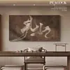 Nueva pintura decorativa de pared de fondo para sala de té y estudio de estilo chino, estética de la dinastía Song, caligrafía y pintura de paisajes de montaña, arte de pared para oficina inspirado en el Zen