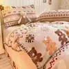 Ins Outono/Inverno Leite Fleece Renda Conjunto de Quatro Peças Capa de Edredom de Flanela Lençol de Cama Conjunto de Cama Quente de Fleece de Coral