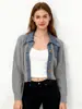 Nuevo Suéter de Mezclilla Patchwork Otoño/Invierno 2026 para Mujer, Cárdigan de Punto Acanalado con Cuello de Solapa Ajustado, Corte Holgado y Adelgazante