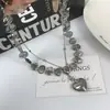 Collar Sexy Dulce y Fresco Estilo Oscuro Asimétrico con Perlas Nicho Gama Alta Doble Capa Colgante de Corazón Cadena para Clavícula