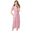 Cinto de vestido de renda oca solúvel em água de bolso gola quadrada fina cintura alta vestido feminino saia de renda de verão feminina
