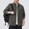 Camisa de Manga Larga para Hombre Otoño 2026, Camisa de Trabajo Retro Americana Lavada de Algodón Puro con Cuello de Solapa, Chaqueta Casual Versátil