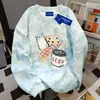 Moletom Criativo de Rua Estilo Americano com Gola Redonda para Mulheres, Versão Coreana Outono e Inverno, Design Japonês, Blusa Tie-Dye Rosa Versátil