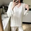 Pijama de Algodón Colorido para Mujer en Primavera y Otoño con Almohadillas en el Pecho, Mono de Manga Larga y Pantalones, Estilo Coreano Estilo Perezoso Ropa Casual para el Hogar
