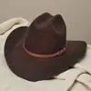 Amazon Transfronterizo Nuevo Estilo Una Palabra Top Sombrero Vaquero Occidental de Ala Grande para Hombre y Mujer Sombrero de Ala Curva Cinturón con Patrón Lichi