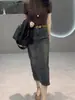 Falda vaquera para mujer, primavera y verano 2024, nueva, cintura alta, adelgazante, informal, de longitud media, con abertura.
