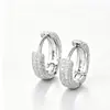 Pendientes de Aro Anchos de Doble Fila Completos de Diamante con Chapado en Cobre para Mujer, Versátiles para el Trabajo, de Lujo Ligero, con Circonita, Forma de C