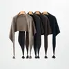 Xale de lã de iaque para mulheres, aquecedor de ombro e pescoço, novo estilo outono e inverno, design de pompom e franja, estilo fofo, camada externa para sobreposição