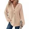 Ropa de Mujer Transfronteriza de Exportación Europea y Americana Estilo Caliente de Amazon Tejido Waffle Cordón Botón Cuello en V Sudadera con Capucha de Manga Larga