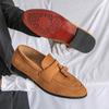 Zapatos de Cuero para Hombre sin Cordones de Suela Blanda para Dropshipping Transfronterizo Mocasines de Gamuza Mate Británicos Zapatos Tipo Frijol con Borlas