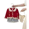 Conjunto de Roupa para Meninas com Patchwork de Renda e Gola Peter Pan com Laço e Babados, Conjunto de Roupa Infantil de Duas Peças, Roupas Infantis Huzhou Zhili Transfronteiriças