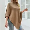 Capa tipo chal tejido de punto estilo europeo y americano, color liso, cuello alto, otoño/invierno 2025, elegante prenda exterior para commute, manga de tres cuartos