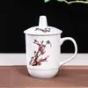 Taza de Té de Cerámica Jingdezhen con Flor de Ciruelo, Orquídea, Bambú y Crisantemo, con Tapa, Taza para Reuniones de Oficina, Taza de Agua para el Hogar