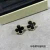 Pendientes de Trébol de Cuatro Hojas V-Gold de Precisión CNC, Versión de Alta Gama, con Ágata Roja y Madreperla Blanca, Gruesamente Chapados en Oro de 18 Quilates, Joyería de Alta Gama