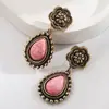 Moda Nuevos Pendientes de Gota de Agua Cruzados Turquesa Incrustados de Diamantes Estilo Occidental Pendientes Retro Creativos Distintivos Exagerados para Mujer