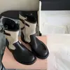En Stock Botines de Motociclista de Bloques de Color Retro para Mujer, Caña Media, Punta Redonda, Tacón Grueso, Cremallera Lateral, Correa con Hebilla, Versátiles, Suela Gruesa