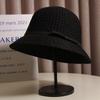 Sombrero de pescador de punto fino estilo coreano para primavera y verano con lazo y ala pequeña para mujer, sencillo y casual para viajes y vacaciones, protección solar