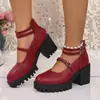 Nuevos Mocasines Antideslizantes de Gran Tamaño para Mujer con Hebilla de Una Línea y Tacón Alto para Comercio Exterior Transfronterizo 2025