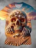 Camiseta Informal Versátil de Moda Tendencia de Alta Calidad con Estampado de Calavera para Hombre de Manga Corta, Transfronteriza Europea y Americana, Nueva 2025