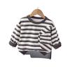 Ropa de otoño 2024 para niños suéter para niño 1-5 años camiseta infantil de estilo occidental a rayas de manga larga top de una pieza a rayas para bebé