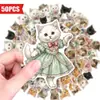 Compra directa transfronteriza de 50 lindos stickers retro de gatos antropomórficos para decorar agendas, fundas de teléfono, cuadernos y stickers impermeables