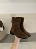 Botas de Tobillo Versátiles de Estilo Perezoso con Punta Redonda, Tacón Grueso de Gamuza, Fruncidas, Adelgazantes, para Mujer, Novedad Otoño Invierno 2026, Botas de Media Pantorrilla