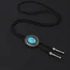 Colar Bolo Tie Estilo Étnico Retrô com Liga de Metal Incrustação Oval Turquesa Sintética, Acessório de Moda Masculina Ocidental