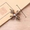 Almofariz Flor Cruz de Latão Puro, Decoração Retrô para Casa, Mesa de Escritório, Pequenos Enfeites de Bênção, Pingente de Chave