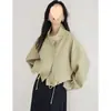 Elegante Chaqueta Corta Cortavientos con Cuello Alto para Mujer 2025 Nueva Cordón de Ajuste Top Holgado de Gama Alta para Viajar
