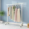 Cabideiro de Chão Cor Creme para Sala de Estar, Armazenamento e Cabide de Roupas, Cabide Simples com Rodinhas para Quarto de Estudante