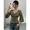 Camisa de Color Sólido de Moda Europea y Americana Primavera y Verano Nuevo Estilo Transfronterizo Amazon Comercio Exterior Ajuste Delgado Jersey Camisa de Cuello V Mujer