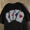 Camiseta Masculina Tendência Estilo Americano High Street com Estampa de Poker, Manga Curta, Verão Vintage Solta Estilo de Rua Meia-Manga