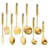 Amazon 304 Dourado Utensílios de Cozinha Conjunto de 9 Peças de Colheres de Sopa, Escorredores, Espátulas para Fritar, Garfos para Carne, Colheres de Cozinha Anti-Escaldantes para Cozinha e Restaurante