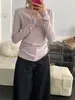 Moderna y Versátil Dulce Ropa Exterior Hombro Derecho Cintura Manga Larga Camiseta para Mujer Primavera y Otoño Delgado Top Delgado Protección Solar Blusa