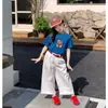 Conjunto de Camiseta de Manga Corta con Estampado de Dibujos Animados Estilo Coreano para Niñas y Pantalones de Pierna Ancha 2026 Primavera/Verano Nuevo Conjunto Casual Versátil de Moda