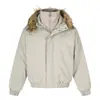 Chaqueta de Algodón con Capucha y Cuello de Piel, Estilo Retro Americano, Dos Piezas Falsas, Ropa de Trabajo Desestructurada, para Hombre y Mujer, Otoño Invierno, Decoración con Remaches, Ropa de Abrigo Engrosada, Moderna